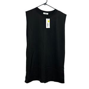 Minimalist Black Sleeveless Shift Dress Pockets Quiet Luxury LBD Size M